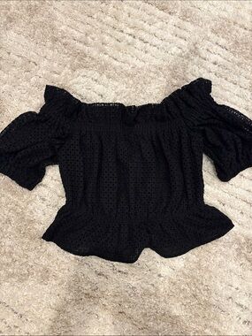 Express Black Off-Shoulder Eyelet Peplum Blouse